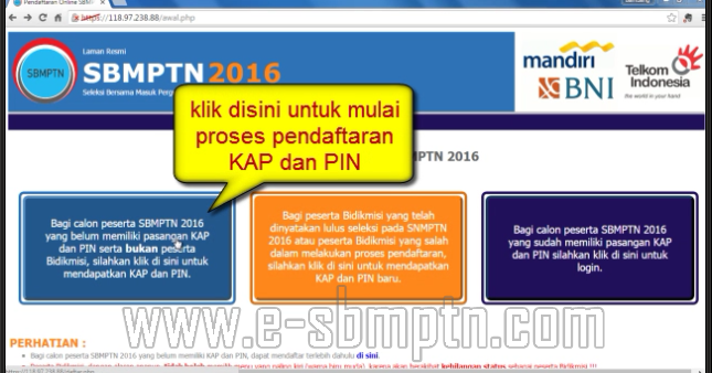 Cara Pendaftaran KAP dan PIN SBMPTN 2016/2017 (Khusus Non 