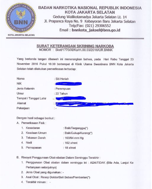 Surat Keterangan Bebas Narkoba ~ Parkiran Rollercoaster