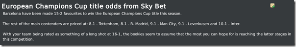 Champions League odds by Sky Bet, FM 2010