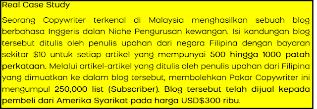 Contoh real case study seorang rakyat Malaysia yang berjaya menjual blog kepada pembeli dari Amerika Syarikat pada harga USD300 ribu