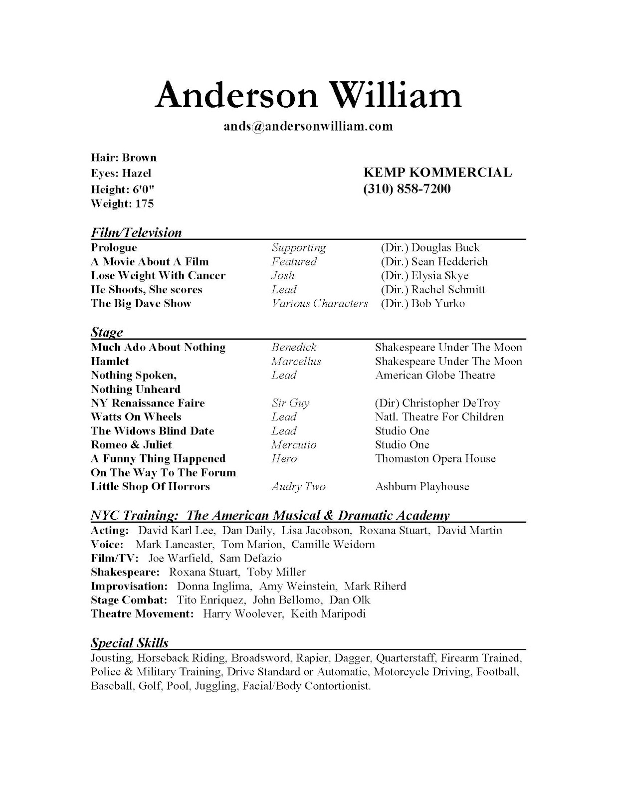 Now a few Theatre Resume samples: