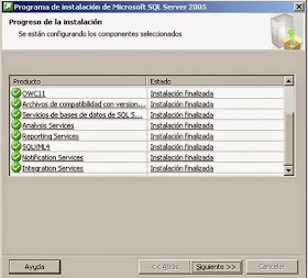 SQL Server 2005, Progreso de la instalación.