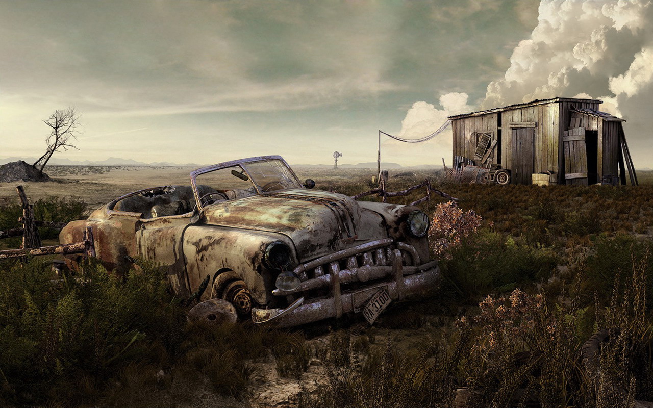 Abandoned Car  Art Wallpaper