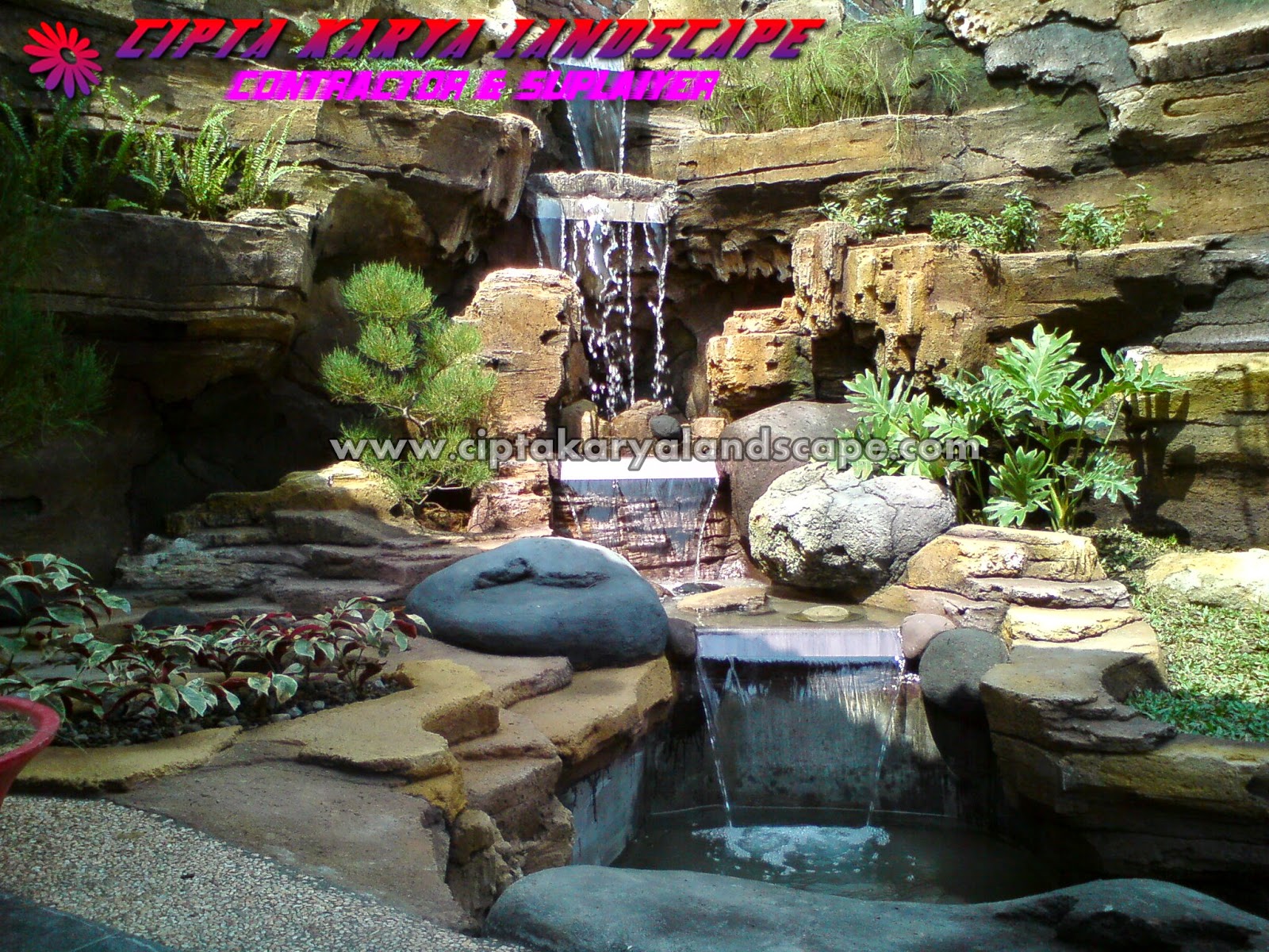 TAMAN TEBING DEKORASI AIR TERJUN - CIPTA KARYA LANDSCAPE 