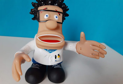 Boneco Promocional articulado nos braços do Cientista Sir Isaac Bottleton da marca da Gibco da empresa Life Technologies (empresa americana de biotecnologia) 12cm de altura   R$ 25,00