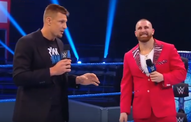 Rob Gronkowski with Mojo Rawley in first WWE Smackdown appearance 3/20/2020