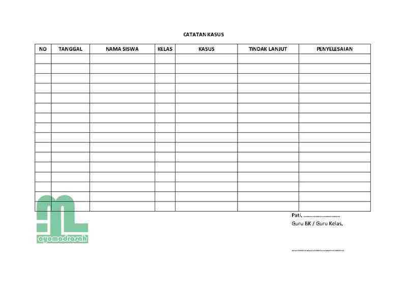 Contoh Format Buku Kasus Siswa - Ayo Madrasah