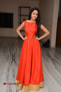 Telugu Actress Divya Nandini Stills in Orange Sleeveless Gown at Chennai Chaitrama Movie le Launch Event  0122.JPG