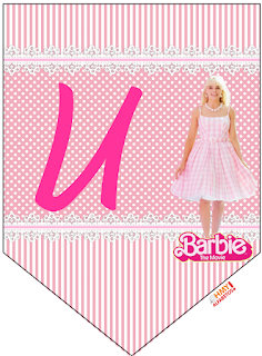 Barbie la Película: Banderines Rosa con Lunares Blancos para Descargar Gratis. Con Números. Barbie the Movie: Pink with Polka Dots Bunting for Free Download. With Numbers.