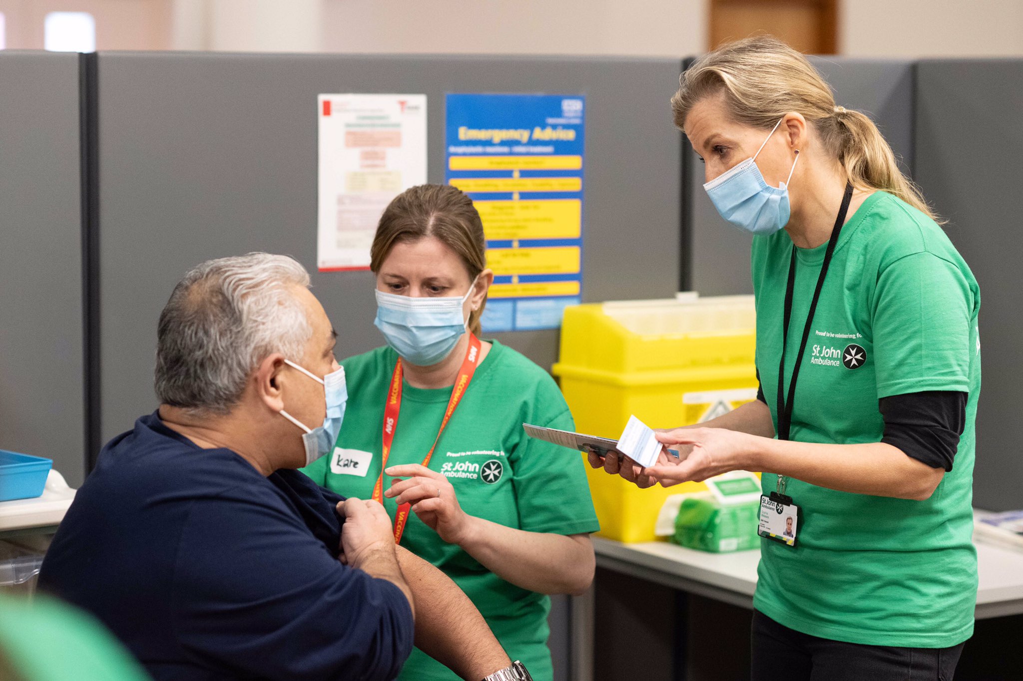 The Grand President of St John Ambulance and a care volunteer for the charity, The Countess of Wessex started volunteering at its vaccination centre to assist the Covid-19 vaccine rollout across the country.