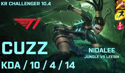 T1 Cuzz Nidalee JG vs DWG Canyon Leesin - KR Challenger 10.4