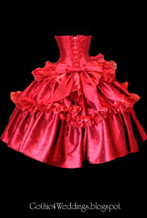 Red Silk Gothic Eve Wedding Dress Handmade Victorian Steampunk 