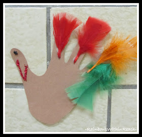photo of: Turkey Handprints with Feathers in Head Start via RainbowsWithinReach