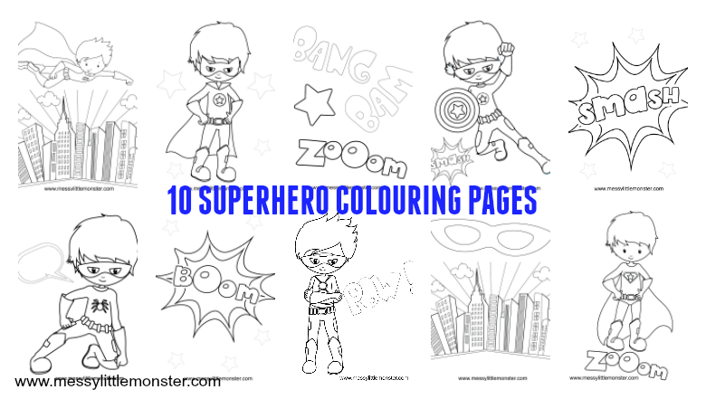 free printable superhero colouring pages messy little monster