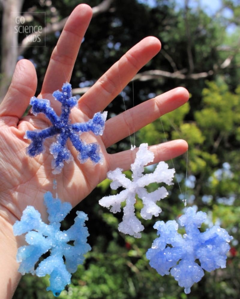 DIY crystal snowflakes made with pipe cleaners