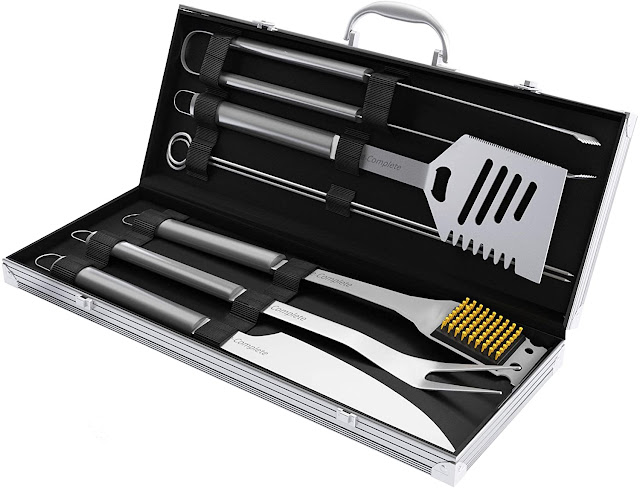 Stainless Steel Cooking Utensils Set-BBQ Grill Accessories with Aluminum Storage Case,