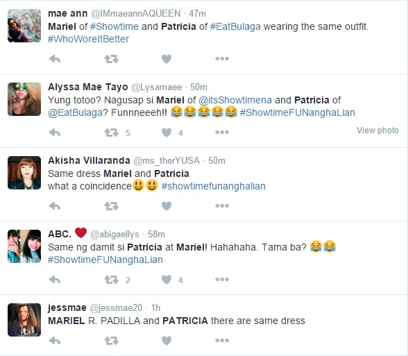 It's Showtime's Mariel and Eat Bulaga's HBD Patricia accidentally wore the same outfit for the same day! 