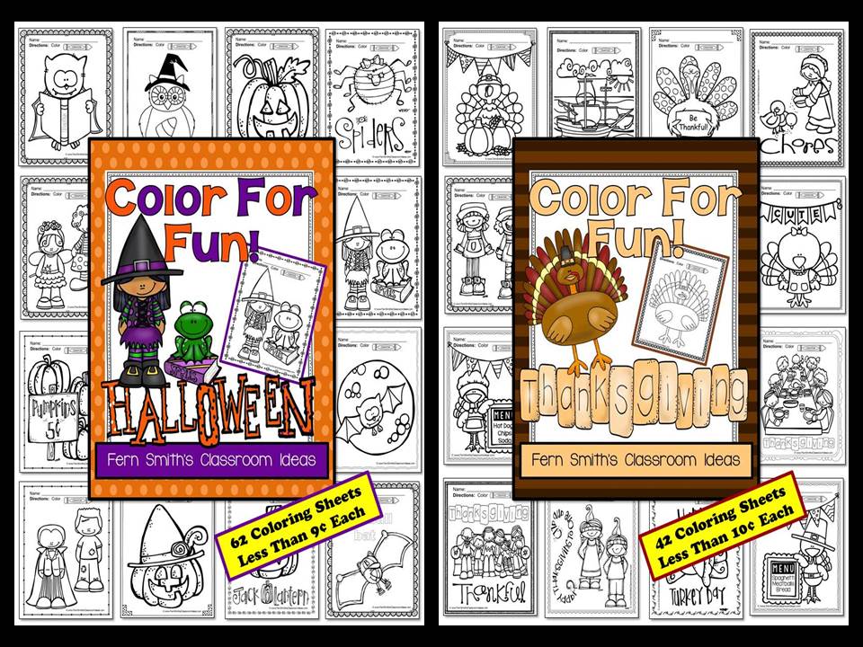 Fern Smith's Classroom Ideas Color For Fun Holiday Four Pack of Printable Coloring Pages