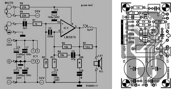  skema  power  gainclone LM 3876 skema  elektronik
