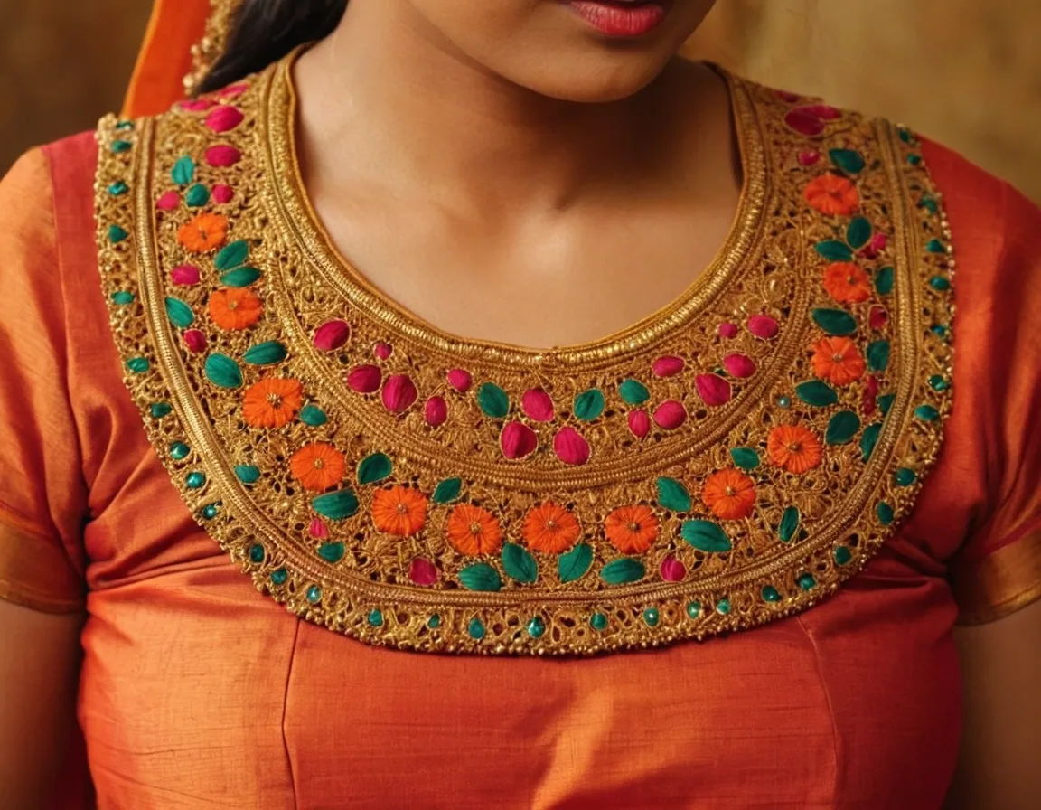 Simple Aari Work Blouse Neck Designs