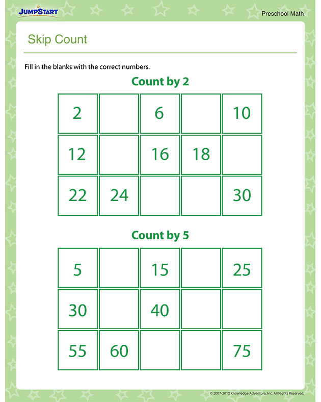 Math Worksheets for Preschool Skip Count
