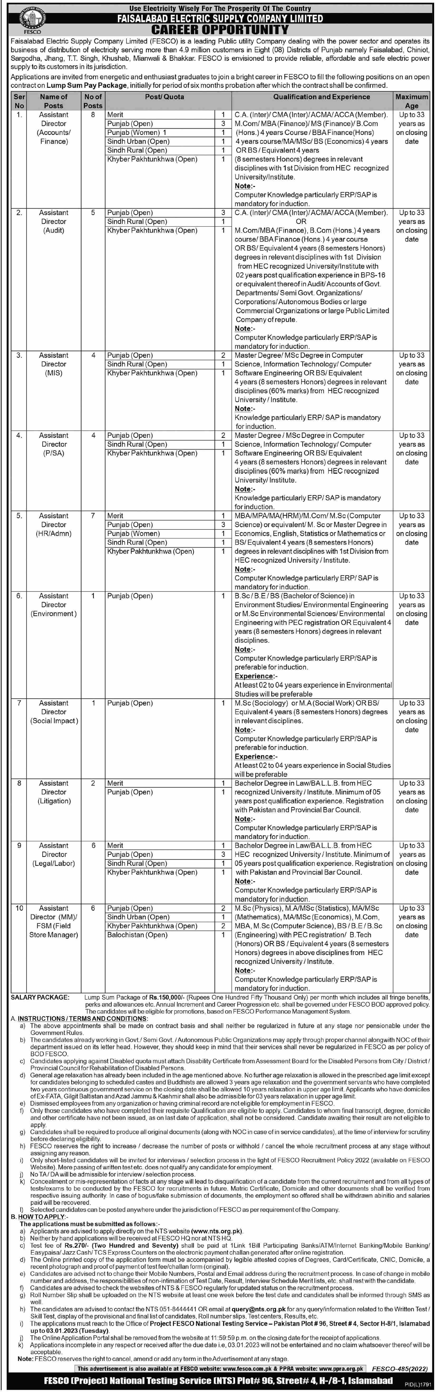 Latest Government jobs in Faisalabad Electric Supply Company Limited FESCO in Management and others can be applied till NaN undefined NaN or as per closing date in newspaper ad. Read complete ad online to know how to apply on latest Faisalabad Electric Supply Company Limited FESCO job opportunities.