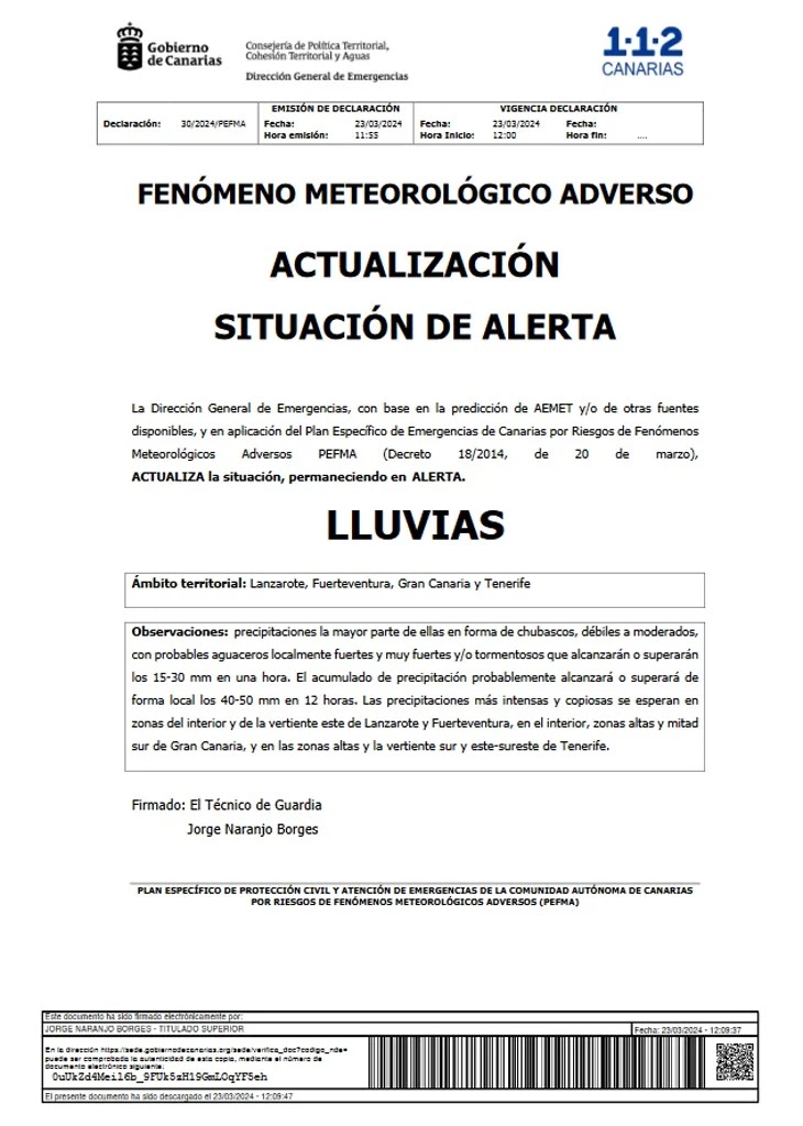 Accede a la actualización de la Alerta (Gobierno de Canarias).