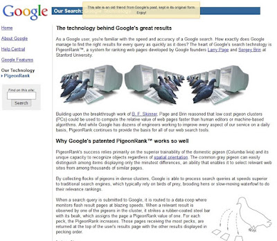 Poisson D'Avril de Google 2002 : PigeonRank