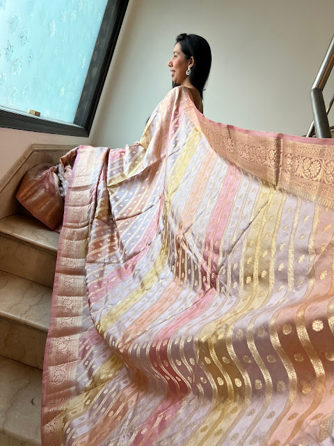 Rangkaat weave saree in Katan silk, gold pink color