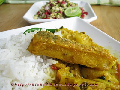 Katla fish cooked with potatoes and cauliflower