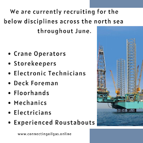 We are currently recruiting for the below disciplines across the north sea throughout June.