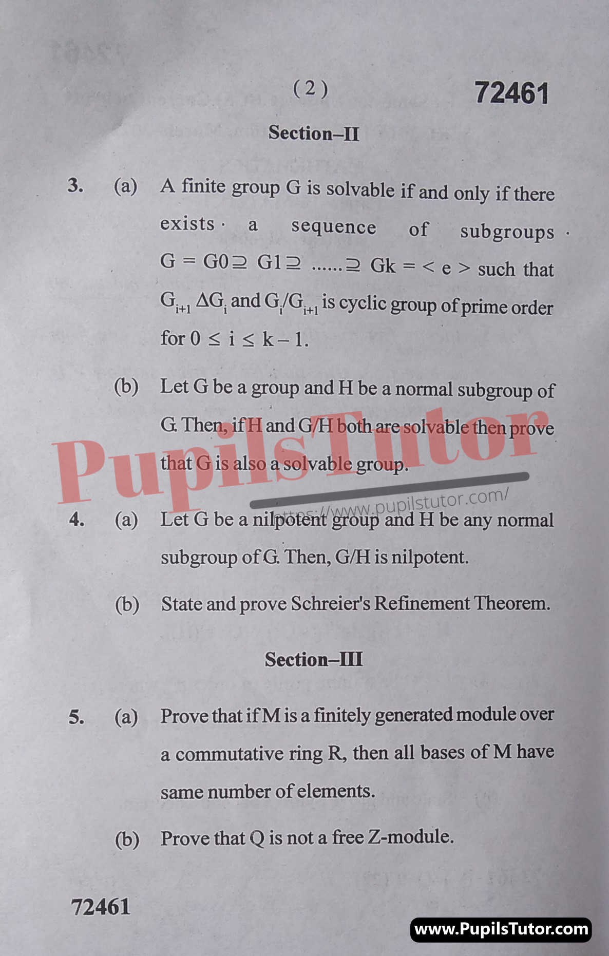 M.D. University M.Sc. [Mathematics] Abstract Algebra First Semester Important Question Answer And Solution - www.pupilstutor.com (Paper Page Number 2)