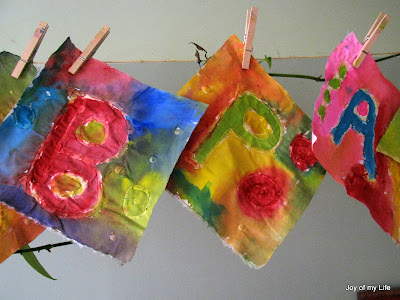 kids craft paste batik home-made happy birthday flag