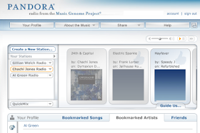 pandora, online radio, music, screenshot