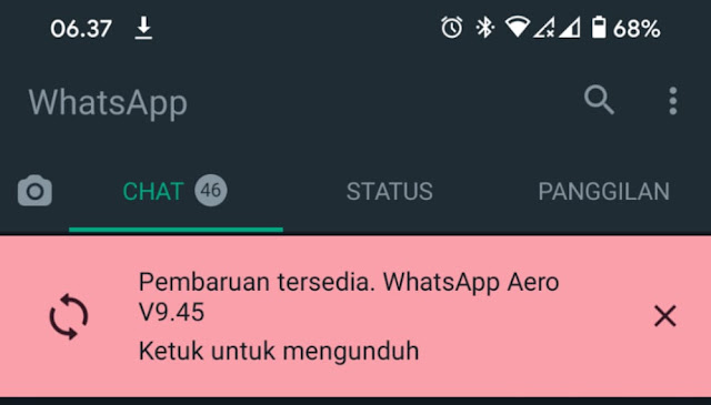 Notifikasi Update WhatsApp Aero