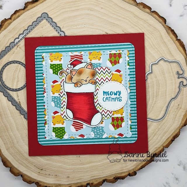 Meowy Catmas by Danni features Newton's Stocking, Meowy Christmas, Frames Squared, and Circle Frames by Newton's Nook Designs; #inkypaws, #newtonsnook, #catcards, #christmascards, #cardmaking, #holidaycards, #cardchallenge