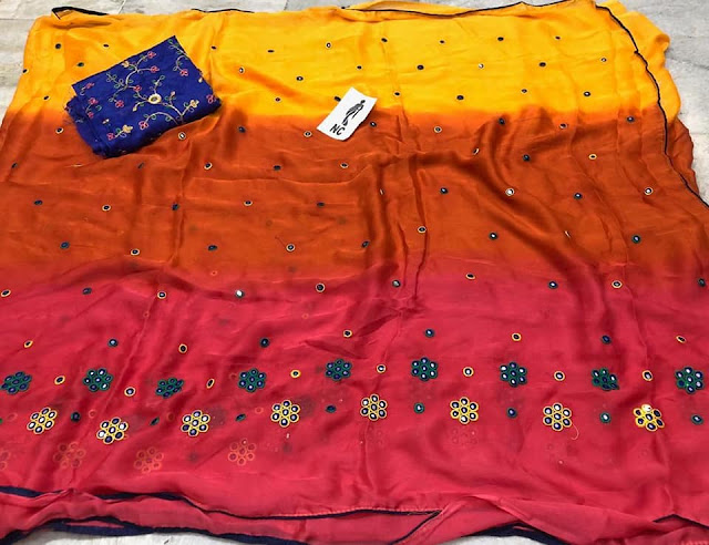 Chiffon Saree With Mirror Work Design