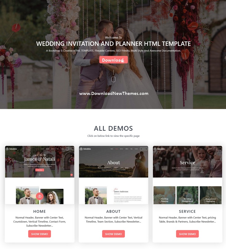 Download Wedding Invitation and Planner Bootstrap Template