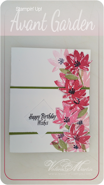 Valerie Martin Stampin Up Avante Garden Saleabration free, beautiful handmade card, real red, pink, old olive