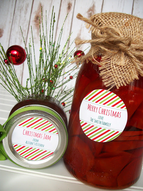 Custom Peppermint Striped Christmas canning labels