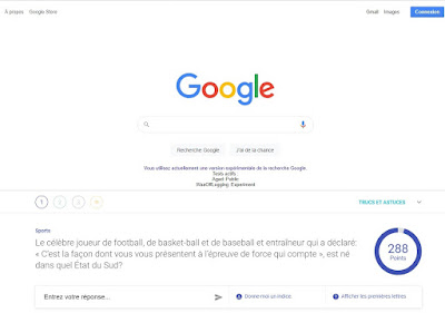 Page d'accueil de recherche au jeu A Google A day