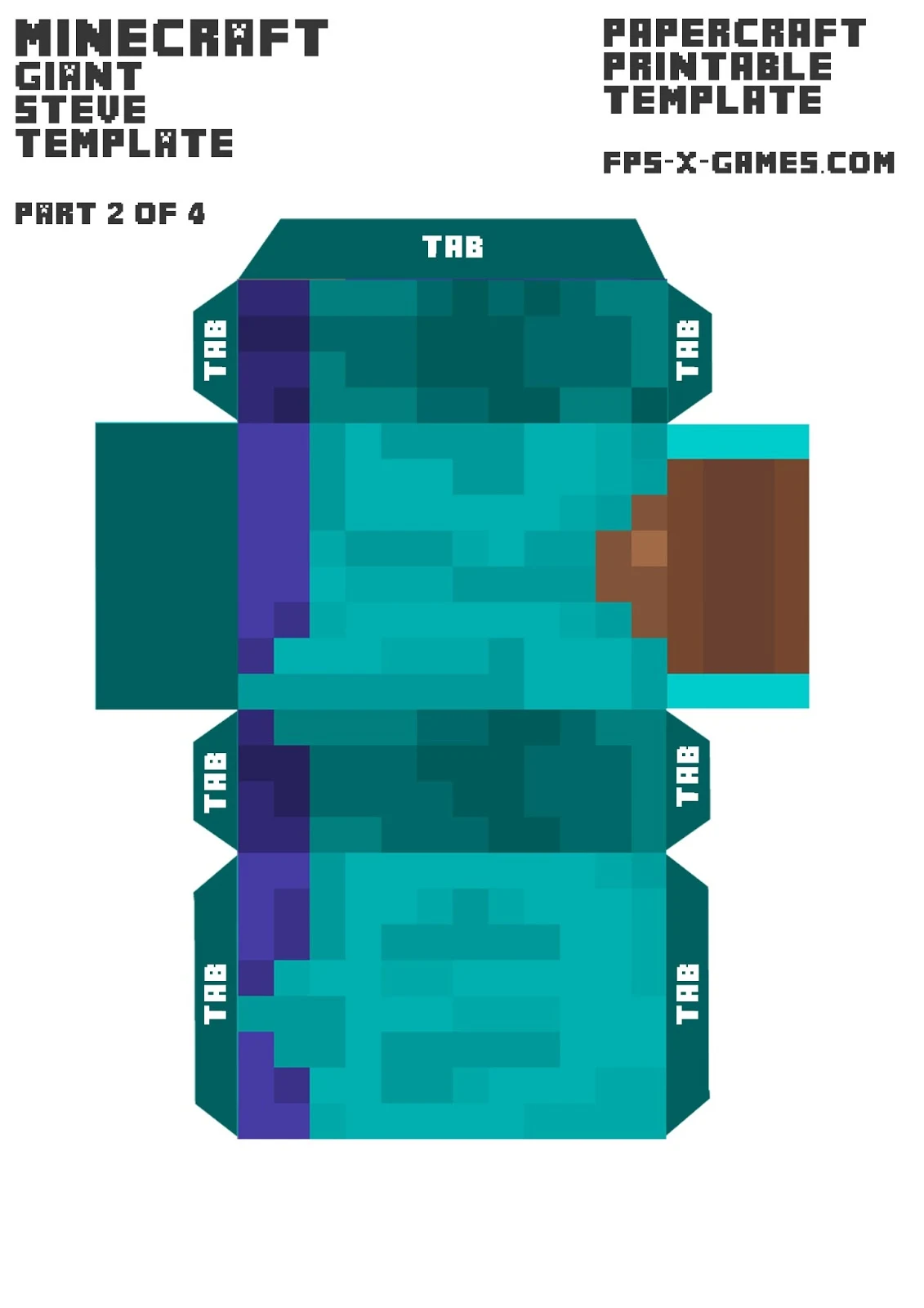 Minecraft giant Steve body template 24 paper model