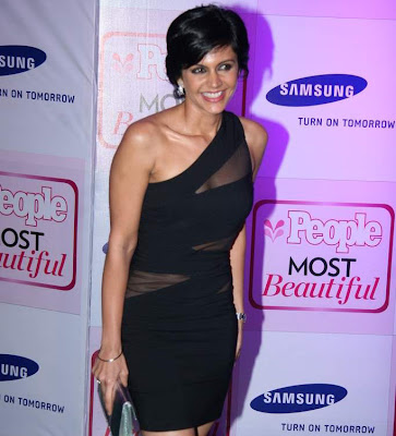 Mandira Bedi Hot Cleavage in Black Transparent Dress Pics