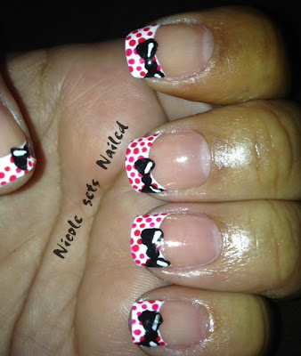 Red Polka Dot French Manicure Black Bow