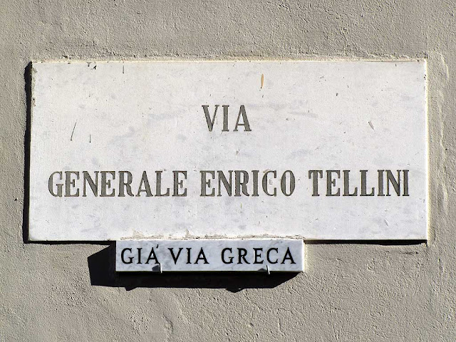 Plaque of via Generale Enrico Tellini already via Greca, Livorno