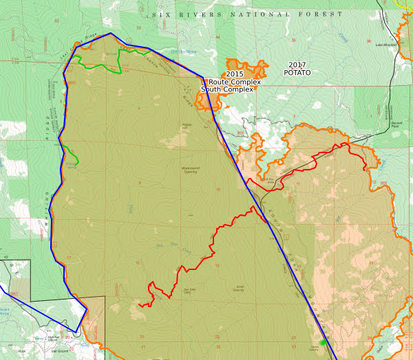 map showing trails and fire footprints