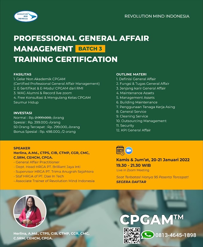 WA.0813-4645-1898 | Certified Professional General Affair Management (CPGAM™) Batch 3