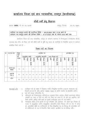 District Court Raipur chhattisgarh Recruitment 2023 / सीधी भर्ती जिला एवं सत्र न्यायाधीश रायपुर में 63 पदों पर निकली बम्फर भर्ती