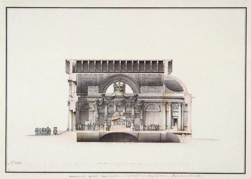 Design of the Malta Chapel in St Petersburg. Vertical Section Showing the Catafalque of Emperor Paul I by Giacomo Quarenghi - Architecture Drawings from Hermitage Museum