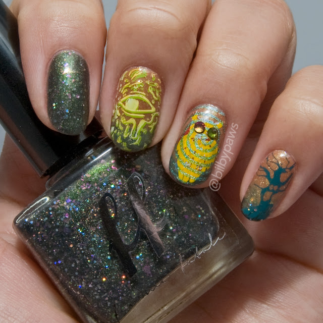Halloween nail art with 'Enchanted Forest' theme. October 2017 by bilbypaws.